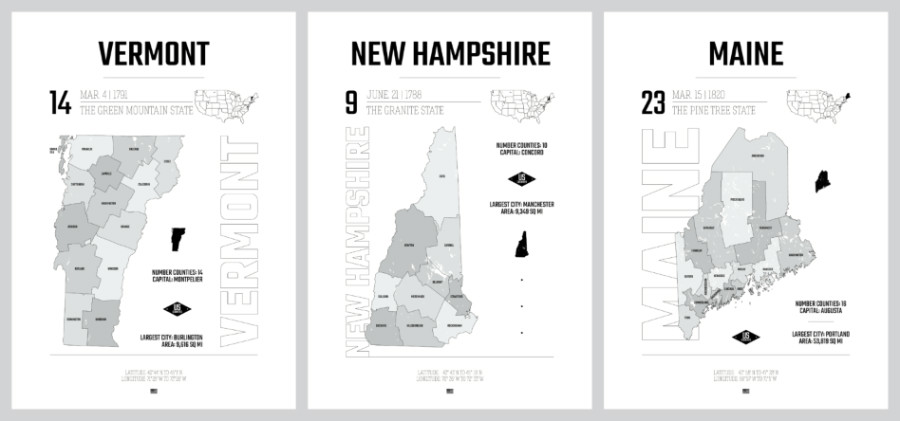 Map of Vermont New Hamsphire and Maine