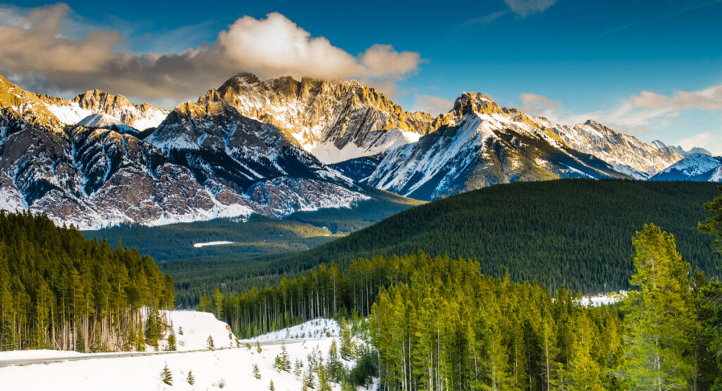 Scenic view of the Rocky Mountains during winter