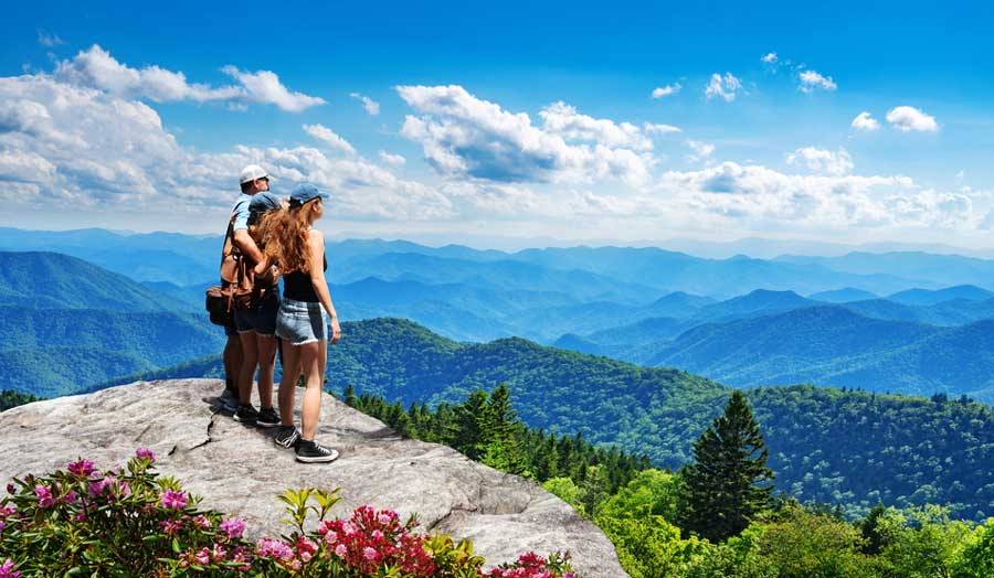 View of a family and the overlooking view of Smoky Mountains