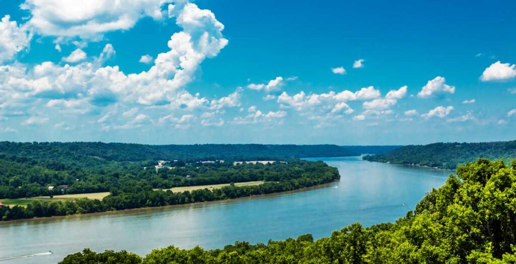 View of the Ohio River and the clear blue sky