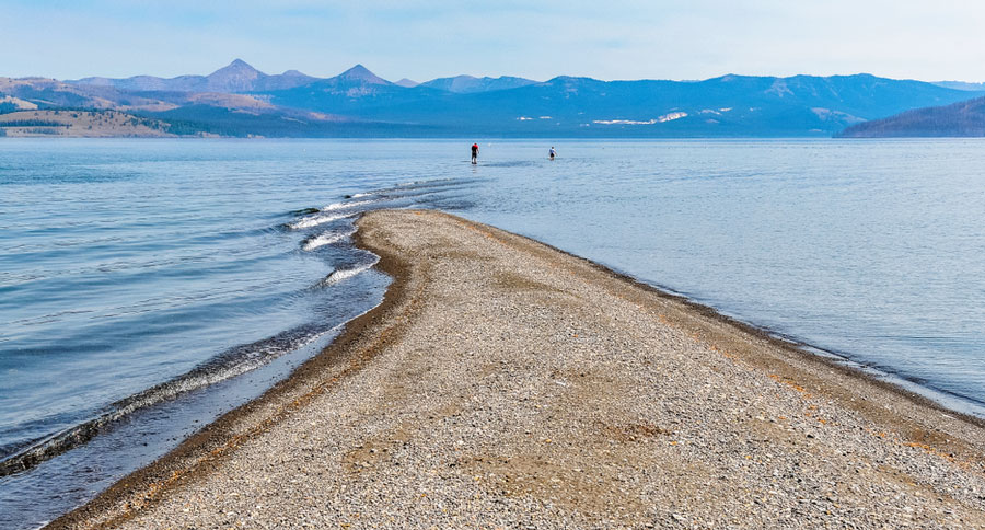 View of people in the Yellowstone Lake
