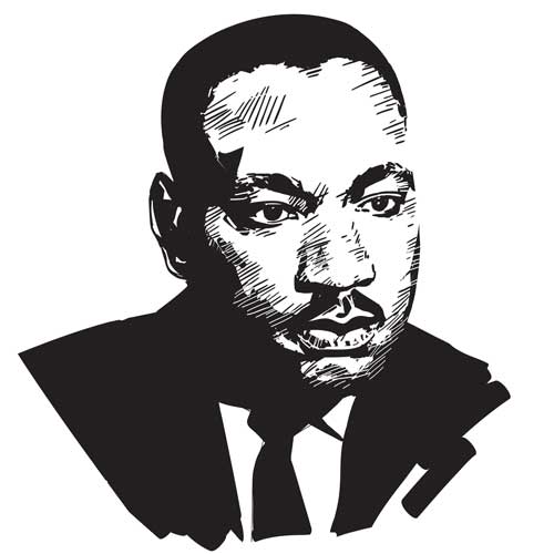 A black and white sketch of Martin Luther King Jr.