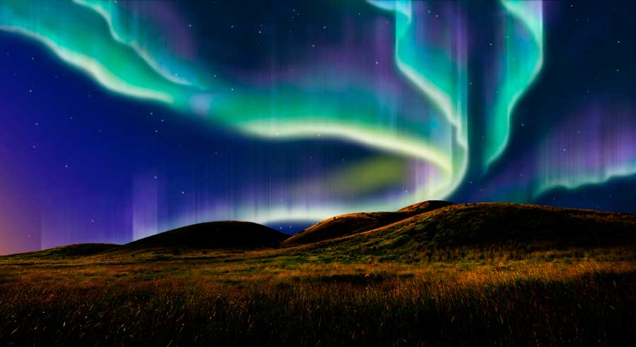 Scenic view of the Northern Lights in the night sky of Alaska
