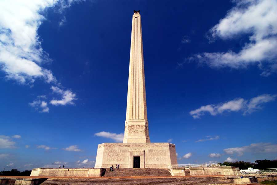 The San Jacinto Monument under the clear blue sky in Texas