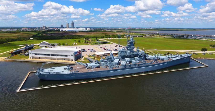 A battleship displayed in The USS Alabama