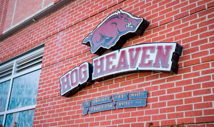 The Hog Heaven from outside, the merchandise store for Arkansas Razorbacks