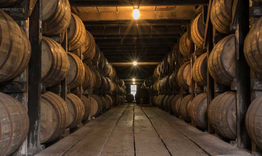 View of bourbon barrels in Kentucky
