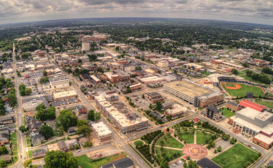 Aerial view of the Bowling Green town in Kentucky