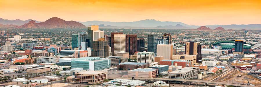 Colorful sky over Downtown Phoenix during sunset