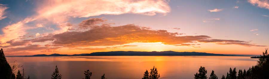Colorful sky over the Flathead Lake during sunset