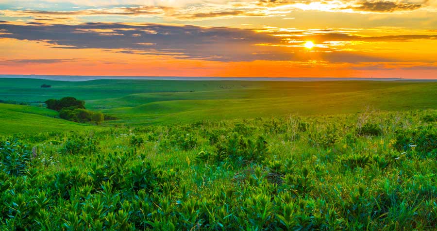 Colorful sky over the Flint Hills during sunset