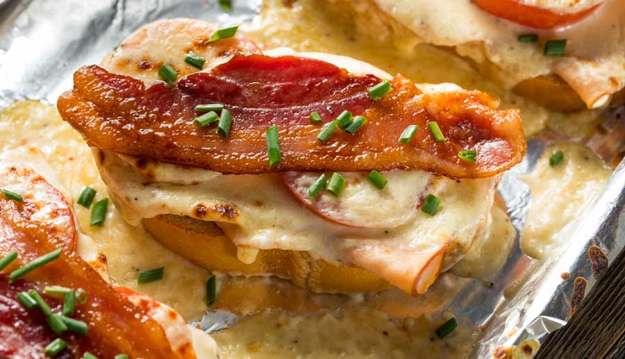 Close up view of a Hot Brown Sandwich