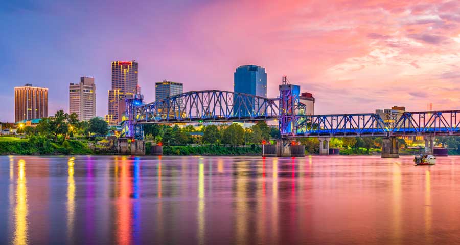 Colorful sky over the Little Rock in Arkansas during sunset