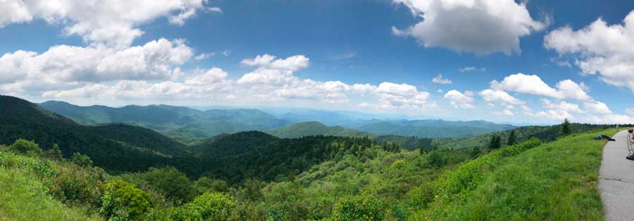 Overlooking view of the Ozark Mountains under the clear blue sky
