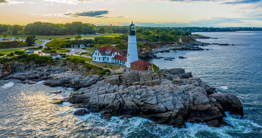 Aerial view of the Portland Head Light in Maine