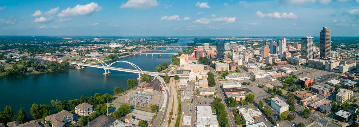 Aerial view of downtown Little Rock, one of the places that Arkansas is known for