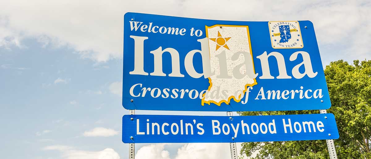 View of a welcome sign in Indiana, a state known for many famous things