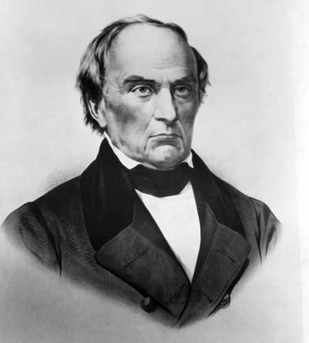 A black and white portrait of Daniel Webster