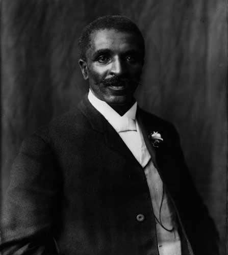 A black and white portrait of George Washington Carver