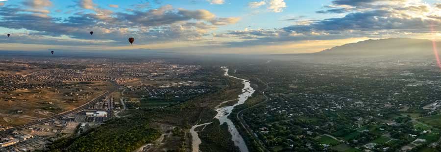 Hot air balloons floating over Albuquerque