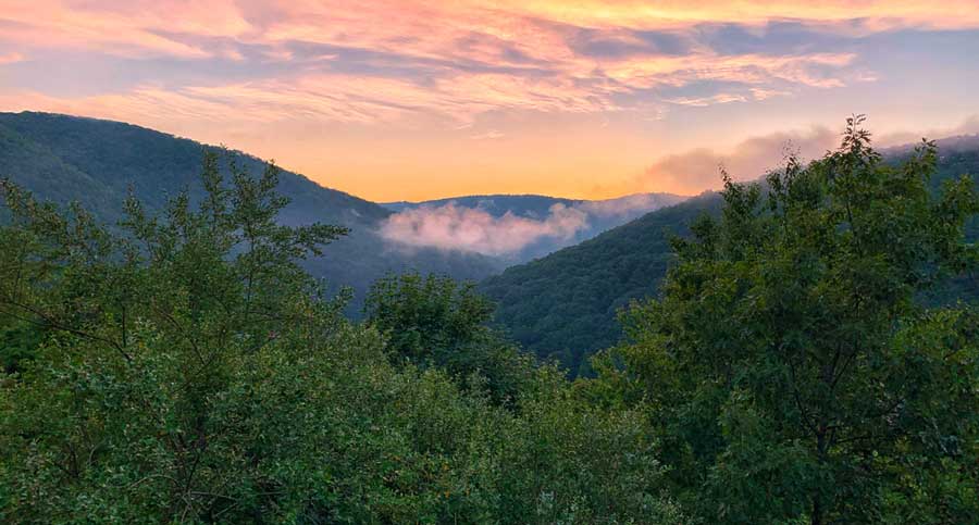 Colorful sky over the Appalachian Mountains during sunset
