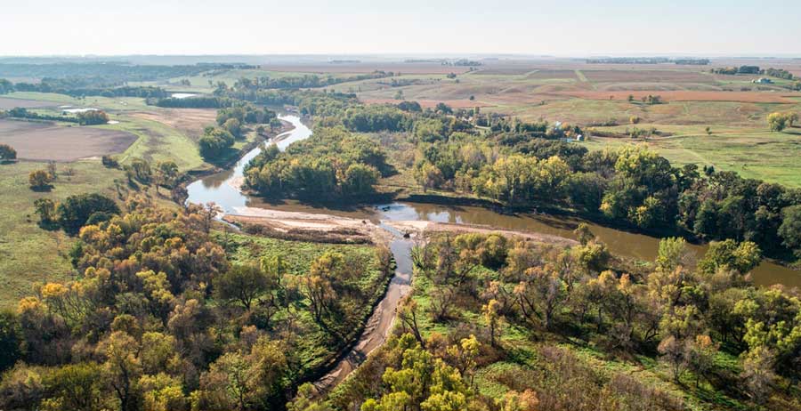 Aerial view of the Big Sioux River in South Dakota