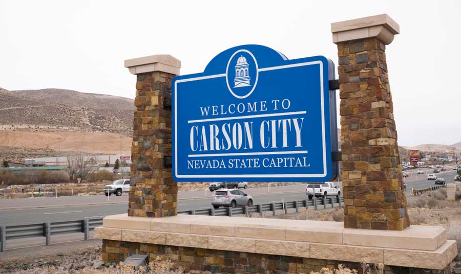 A Carson City welcome sign in Nevada