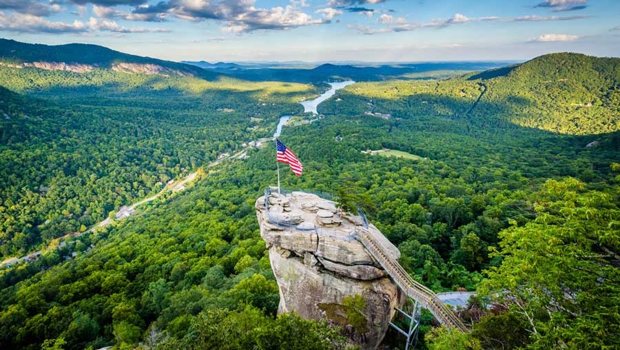 Aerial view of the Chimney Rock State Park in North Carolina