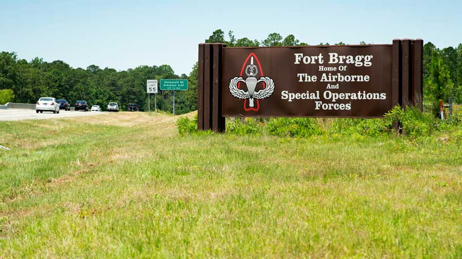 Signage of Fort Bragg at the entrance