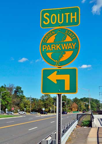 View of a road sign in Garden State Parkway