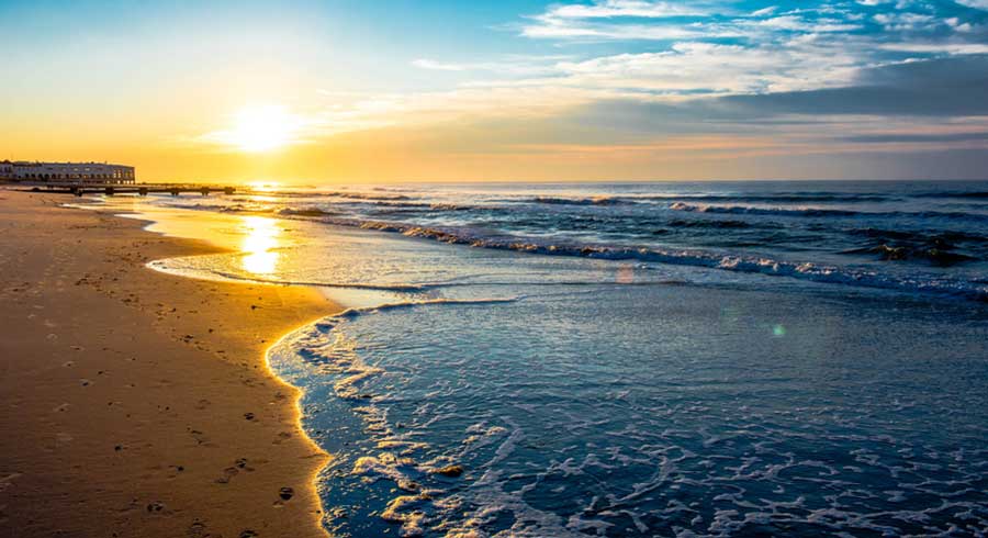 View of a shoreline in Ocean City during sunrise