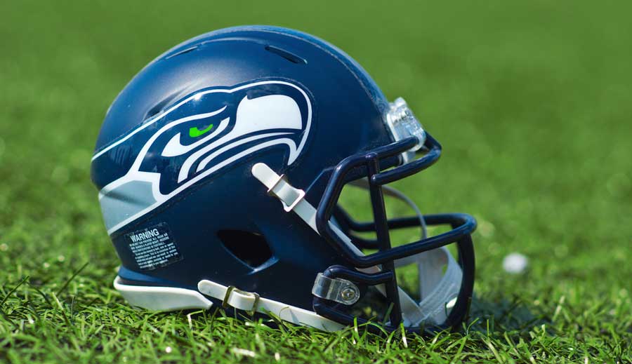 A helmet of Seattle Seahawks on the field