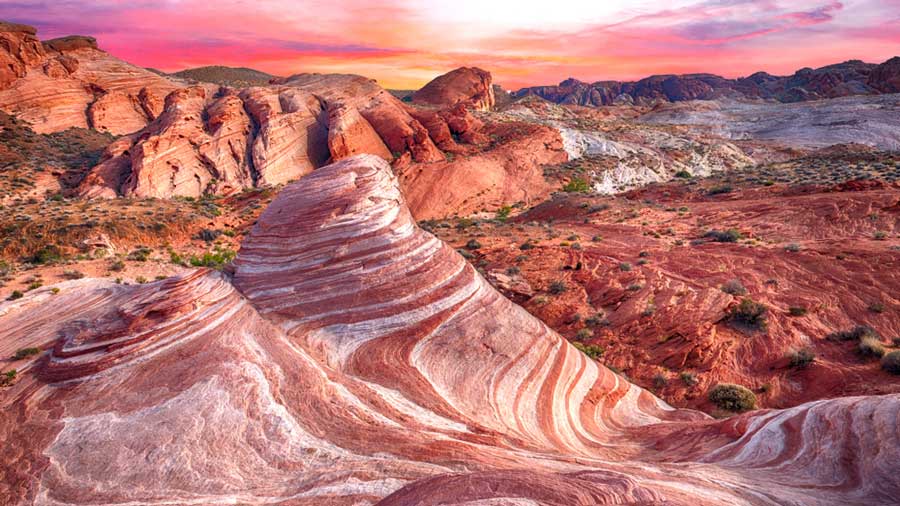 Scenic view of fire wave rock in Valley of Fire State Park