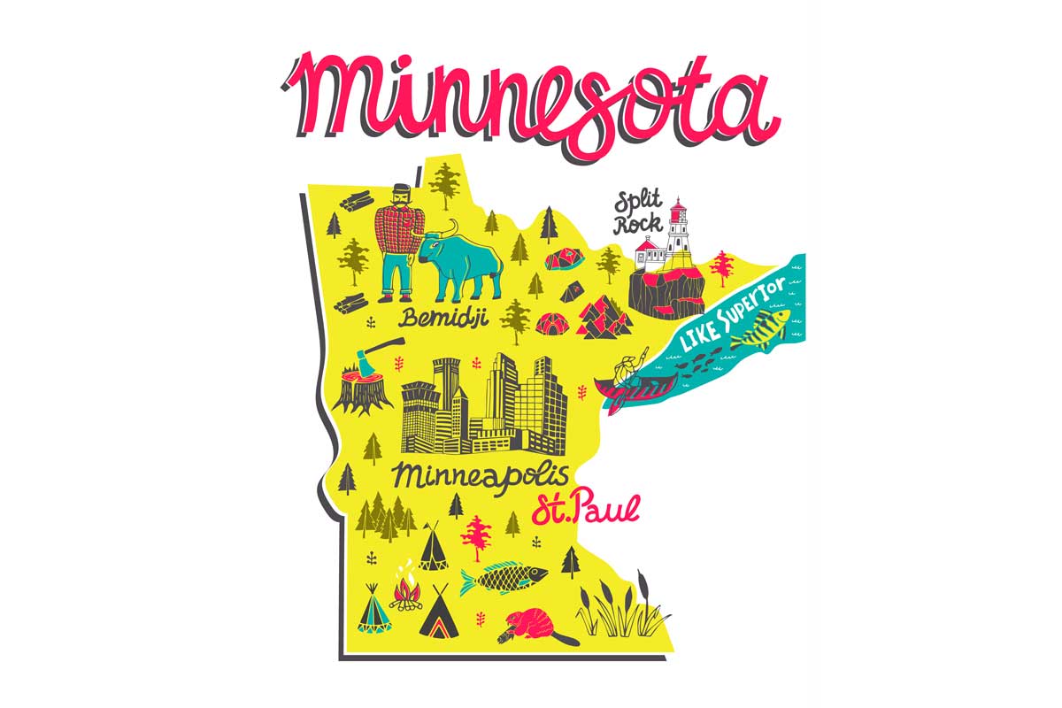 A map illustration that shows what is Minnesota known for