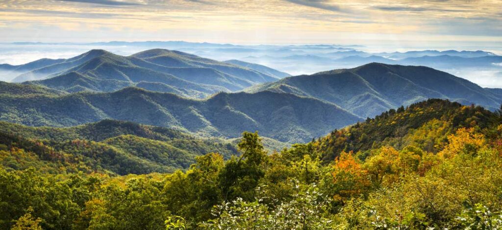 Scenic view during sunrise in Blue Ridge Parkway National Park, one of the answers to the question "What is North Carolina Known For?"