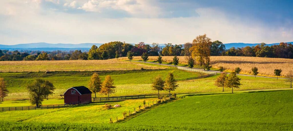 Overlooking view of a field in York County, one of the things Pennsylvania is known for