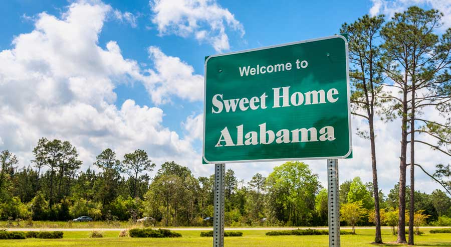 View of a welcome sign to Alabama