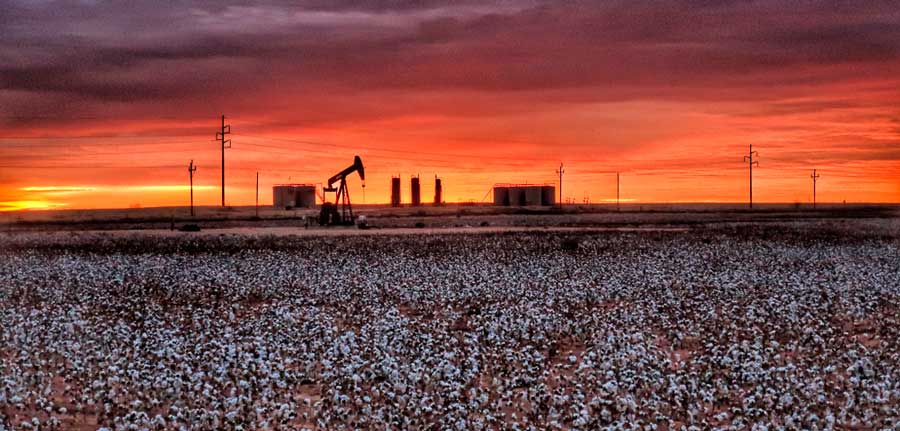A cotton field pump from afar in Texas