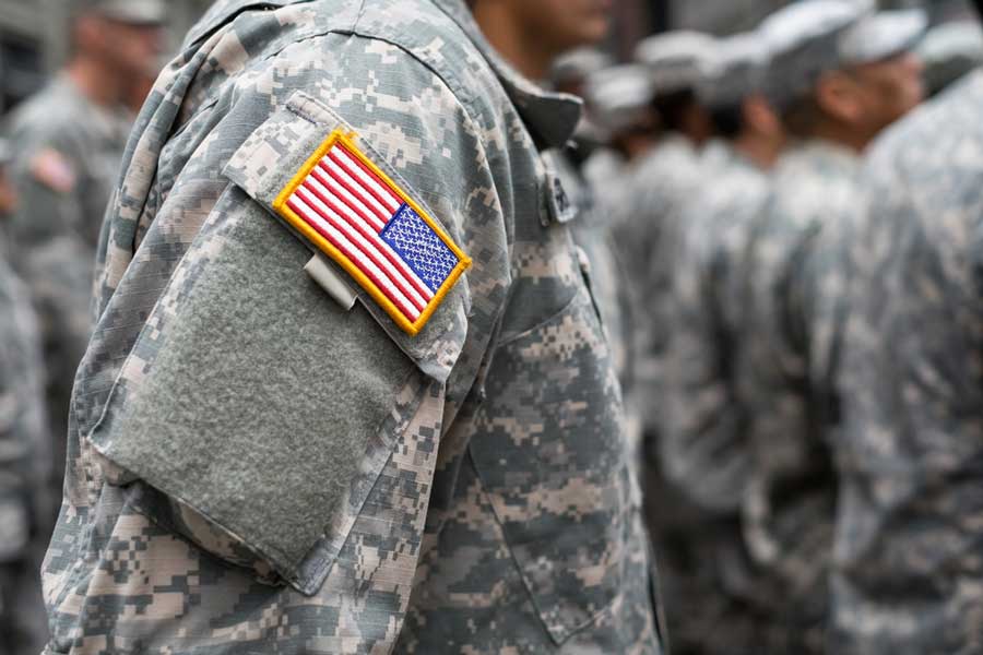 The US flag patch on an American soldier