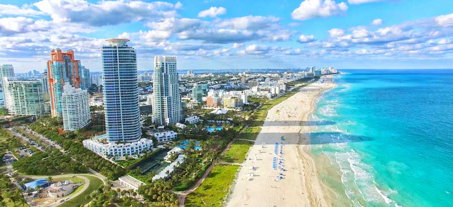 Aerial view of buildings at South Beach Miami in Florida