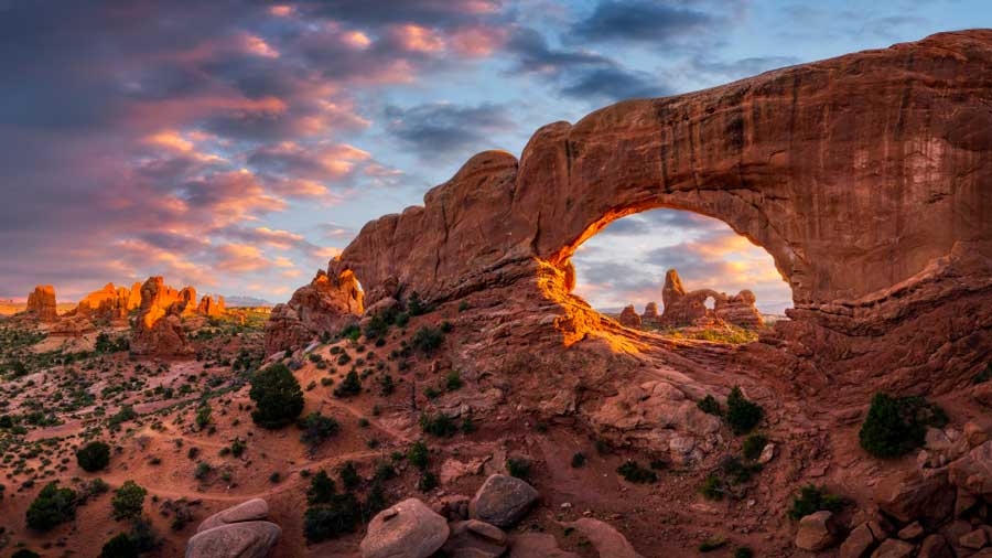 The Turret Arch during sunset in Utah