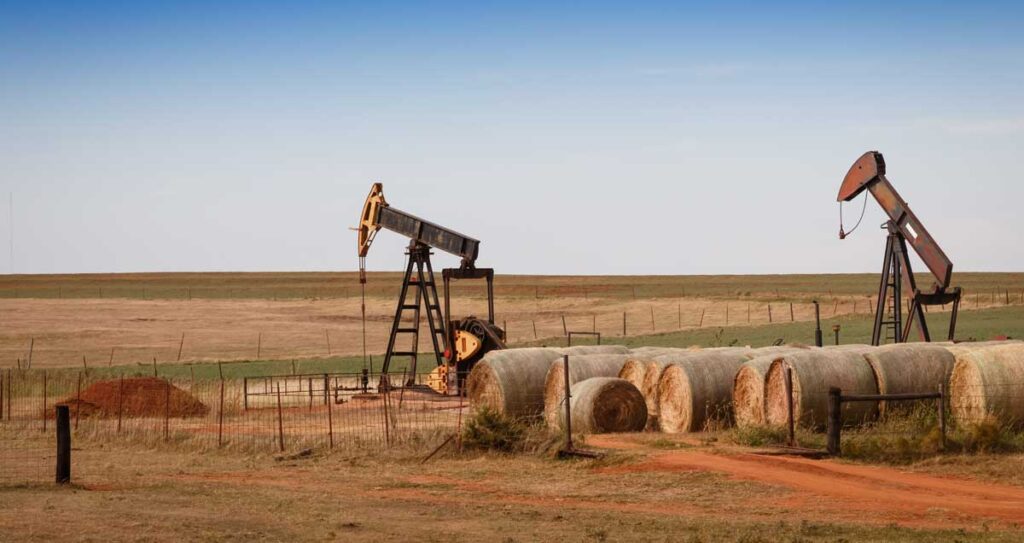 Oil pumps in an area in Oklahoma, one of the things Oklahoma is known for