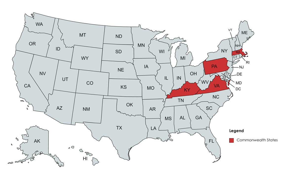 The Commonwealth States on the US map