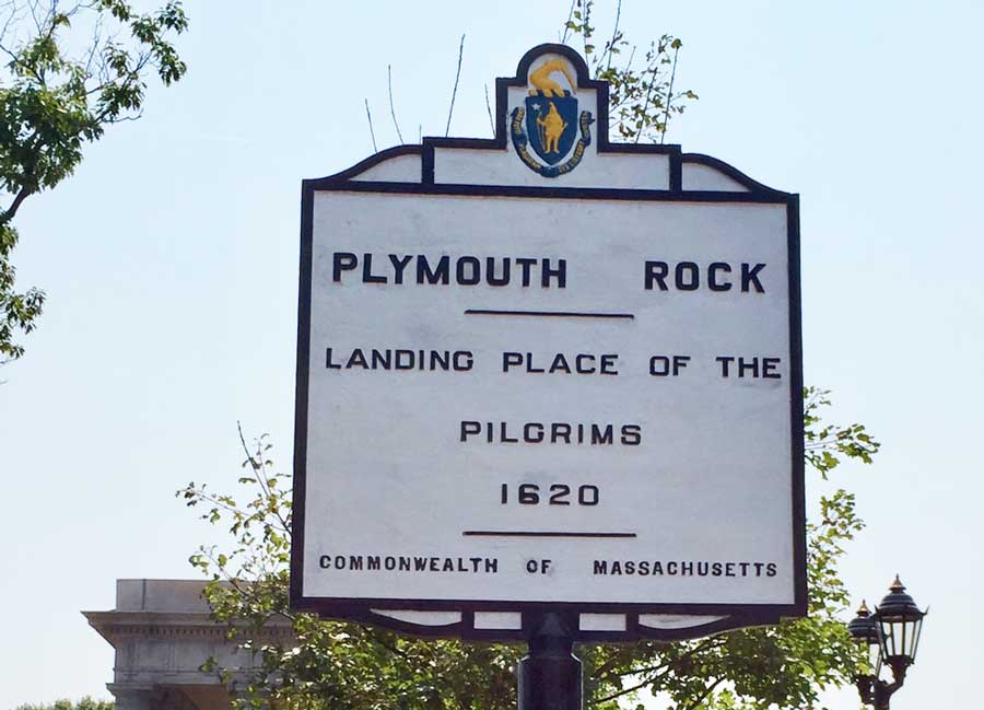 A Plymouth Rock signage in Massachusetts