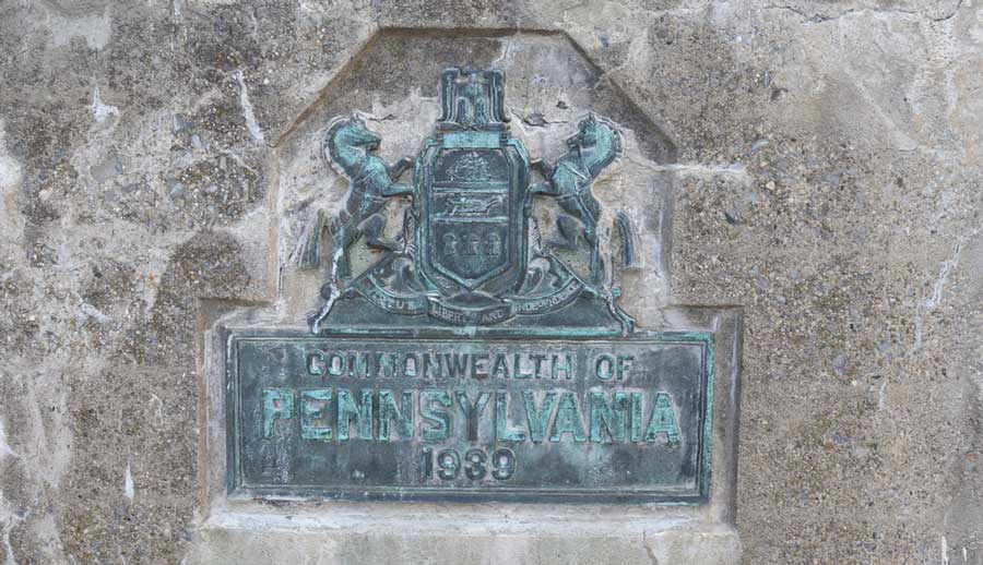 View of the Seal of the Commonwealth of Pennsylvania engraved on a stone