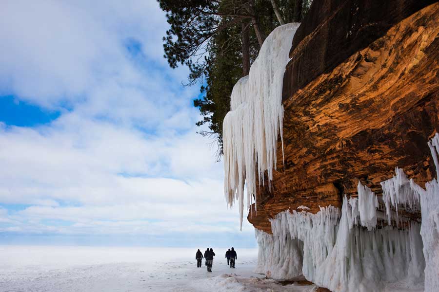 View of the Apostle Islands National Lakeshore during winter season