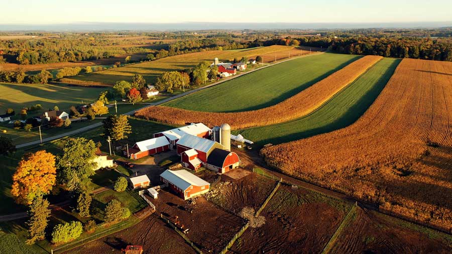 Aerial view of a farmland in Wisconsin