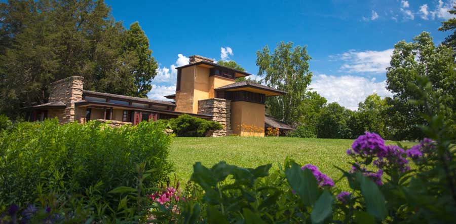 View from the outside of Frank Lloyd Wright’s home in Spring Green